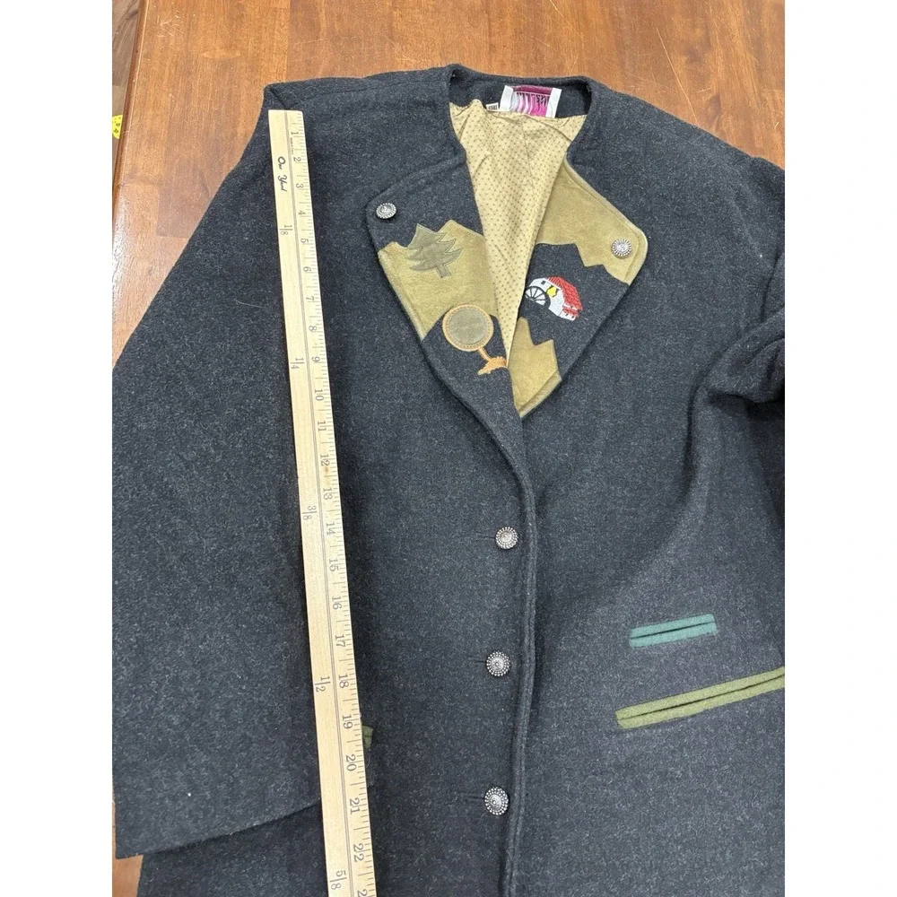 Marlene Wool Jacket Blazer Womens 38 Gray Embroidered‎ Applique Tree House